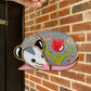 Sleepy Red Tulip Opossum Stained Glass Ornament