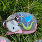 Sleepy Blue Iridescent Tulip Opossum Stained Glass Ornament