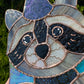Large Blue Van Gogh Wizard Raccoon Stained Glass Suncatcher