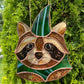 (Discounted due to crack) Green Glitter Wizard Raccoon Stained Glass Suncatcher