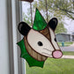 Swirly Green Aventurine Wizard Opossum Stained Glass Suncatcher