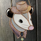 Lavender Cowboy Opossum Stained Glass Suncatcher