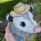 Blue and Gold Cowboy Opossum Stained Glass Suncatcher