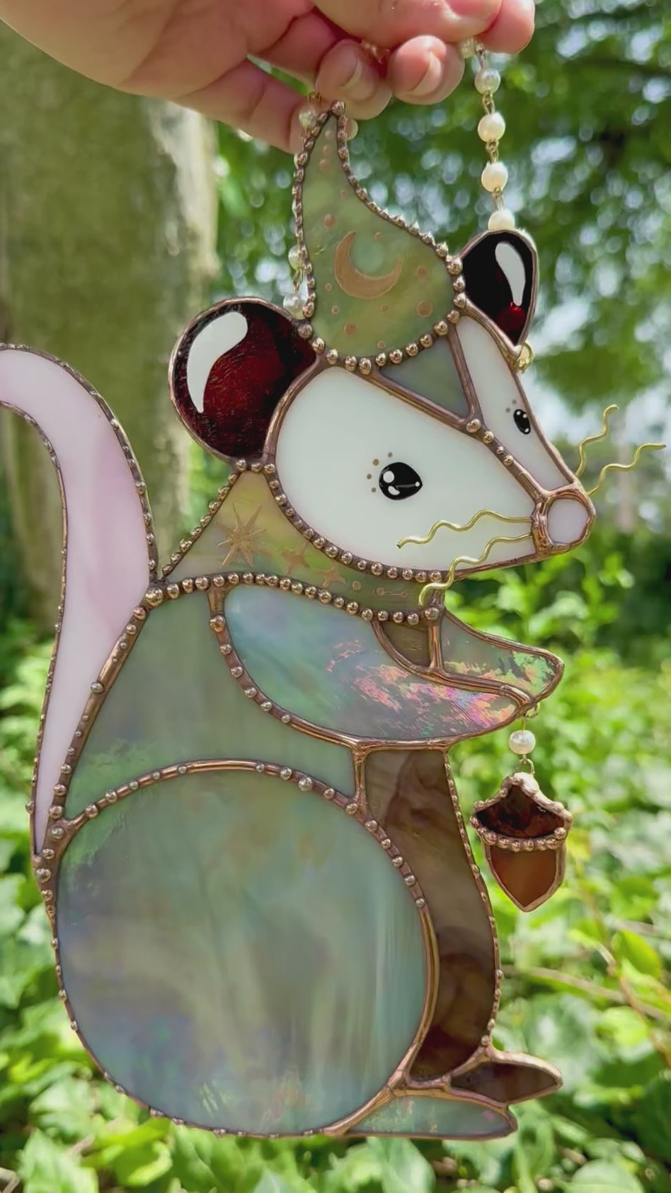 Acorn Wizard Opossum Stained Glass Suncatcher – HiddenHouses