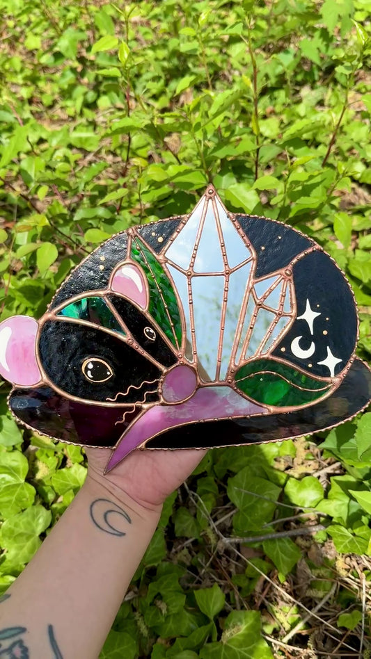 Black Crystal Rat Stained Glass Mirror