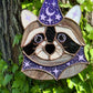 Purple Celestial Wizard Raccoon Stained Glass Suncatcher