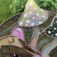 Green Forest Mushroom Rat Stained Glass Suncatcher