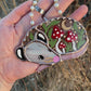 Mini Sleepy Red Mushroom Opossum Stained Glass Ornament