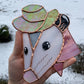 Pink Cowboy Opossum Stained Glass Suncatcher