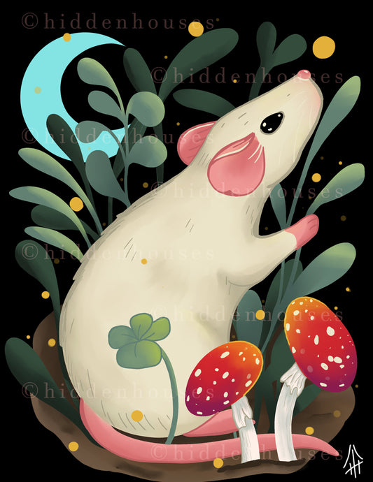 Cottagecore Floral Rat and Mushroom Print