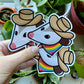 Rainbow Cowboy Opossum Glossy Vinyl Sticker 3.25”