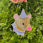 Silver and Pink Tan Wizard Rat Mini Stained Glass Suncatcher