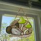 Whispy Mushroom Opossum Stained Glass Suncatcher