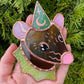 Brown and Green Wizard Rat Mini Stained Glass Suncatcher