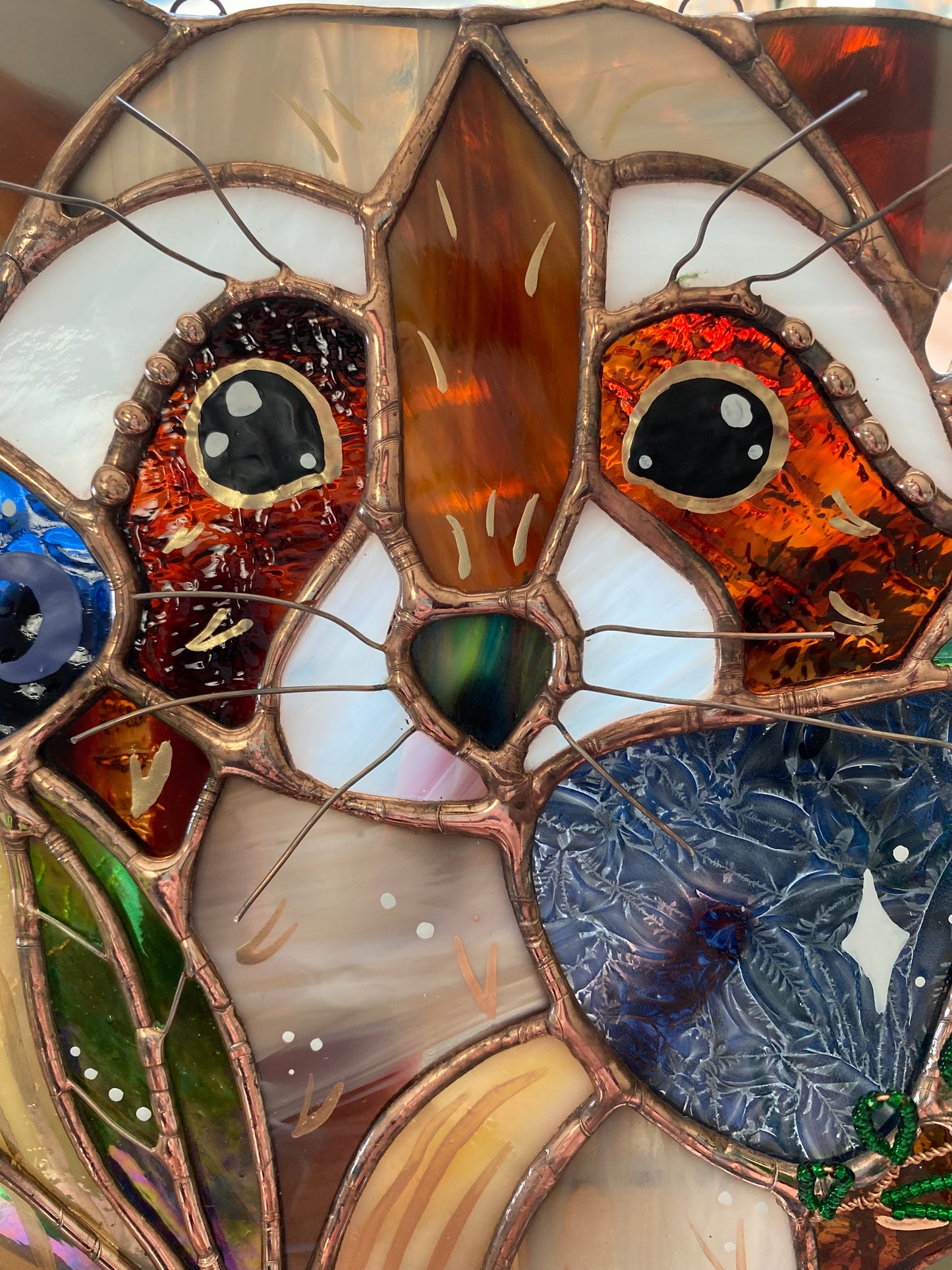 Cosmic Raccoon Stained Glass Suncatcher