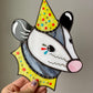 Clown Opossum Stained Glass Suncatcher