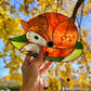 Smiley Leaf Fox Stained Glass Suncatcher