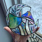 Full Iridescent Green Mushroom Moon Suncatcher