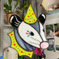 Clown Opossum Stained Glass Suncatcher