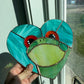 Teal Heart Frog Stained Glass Suncatcher