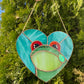 Teal Heart Frog Stained Glass Suncatcher
