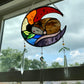 Rainbow Opossum Moon Stained Glass Suncatcher