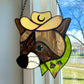 Mushroom Raccoon Cowboy Stained Glass Suncatcher
