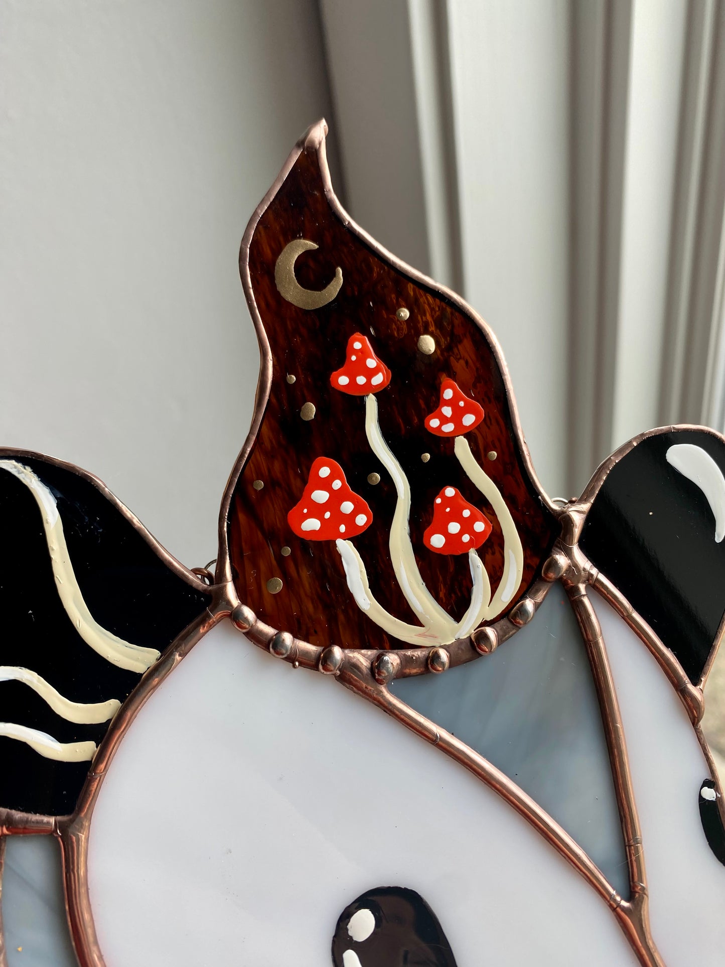 Mushroom Wizard Opossum Stained Glass Suncatcher