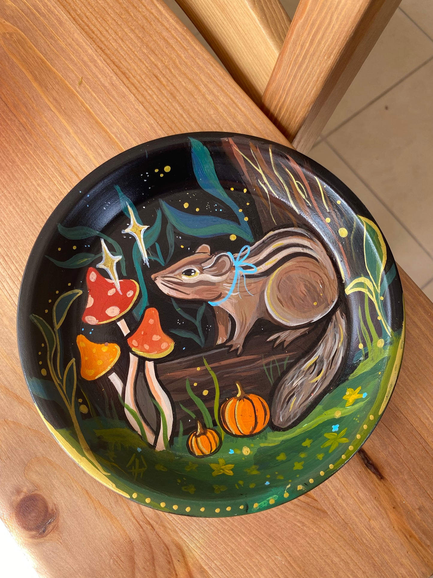 Fall Chipmunk Painted Terracotta Dish