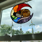 Rainbow Opossum Moon Stained Glass Suncatcher