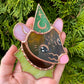 Brown and Green Wizard Rat Mini Stained Glass Suncatcher