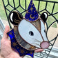 Blue and Gold Wizard Opossum Stained Glass Suncatcher