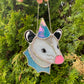 Blue Iridescent Wizard Opossum Mini Stained Glass Suncatcher