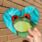 Teal Heart Frog Stained Glass Suncatcher