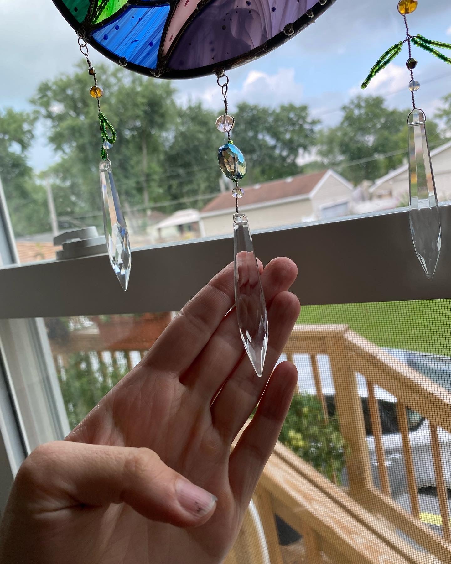 Rainbow Opossum Moon Stained Glass Suncatcher