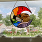 Rainbow Opossum Moon Stained Glass Suncatcher