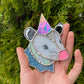Blue Iridescent Wizard Opossum Mini Stained Glass Suncatcher