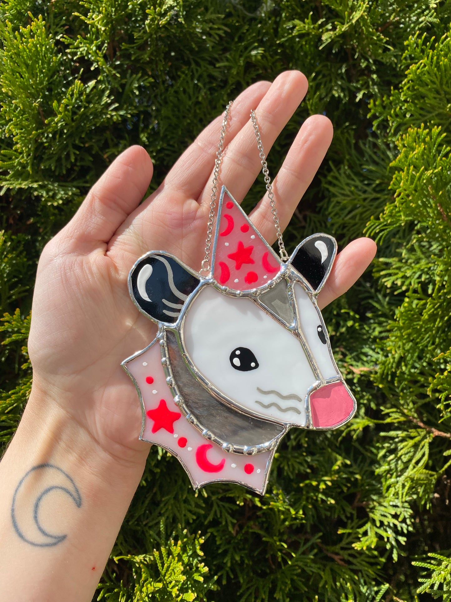 Starry Pink Opossum Mini Stained Glass Ornament