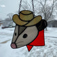 Cowboy Opossum Stained Glass Suncatcher