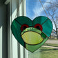 Teal Heart Frog Stained Glass Suncatcher
