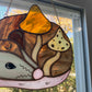 Golden Mushroom Opossum Stained Glass Suncatcher