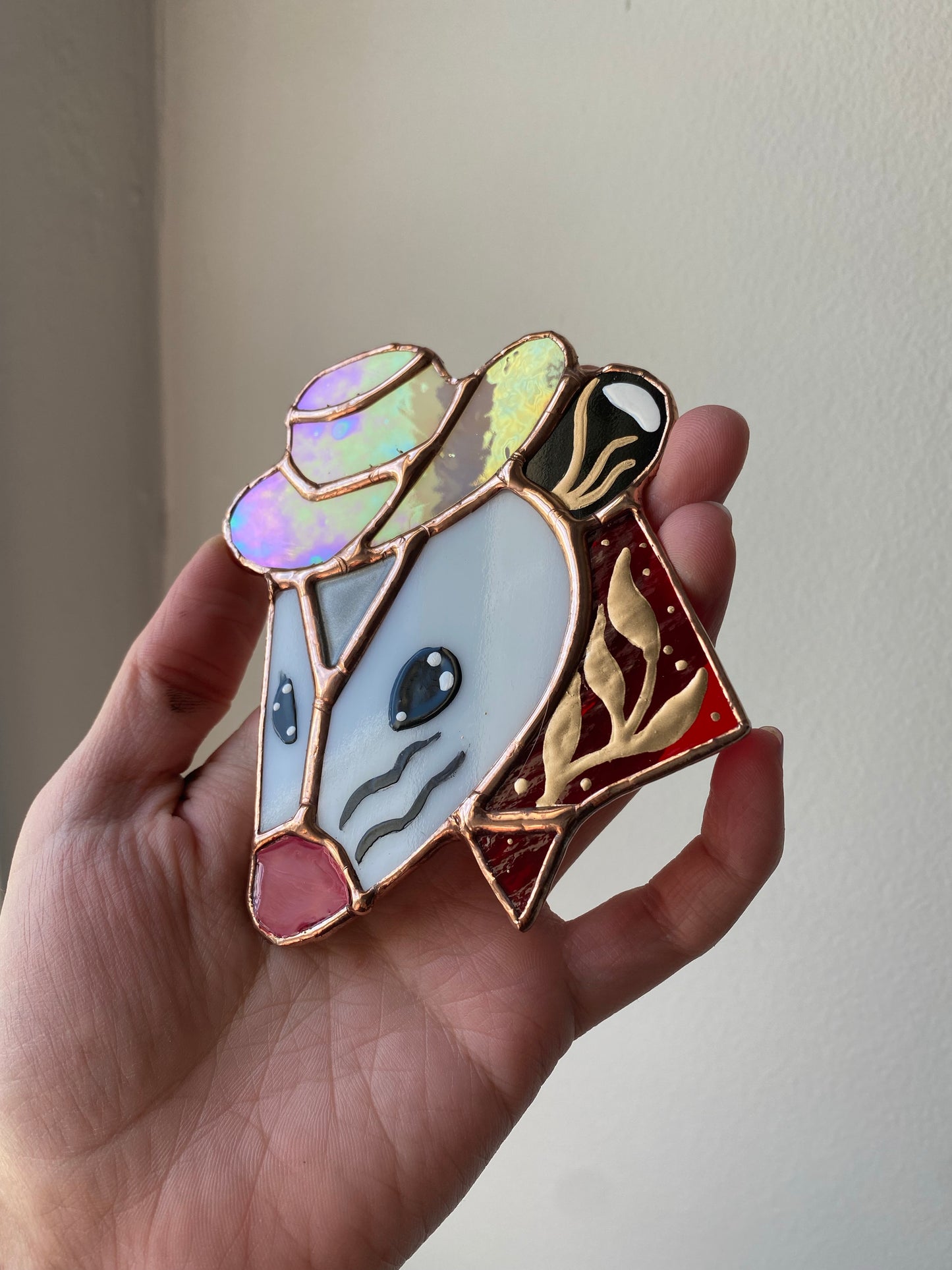 Mini Cowboy Opossum Stained Glass Ornament- Red or Purple!