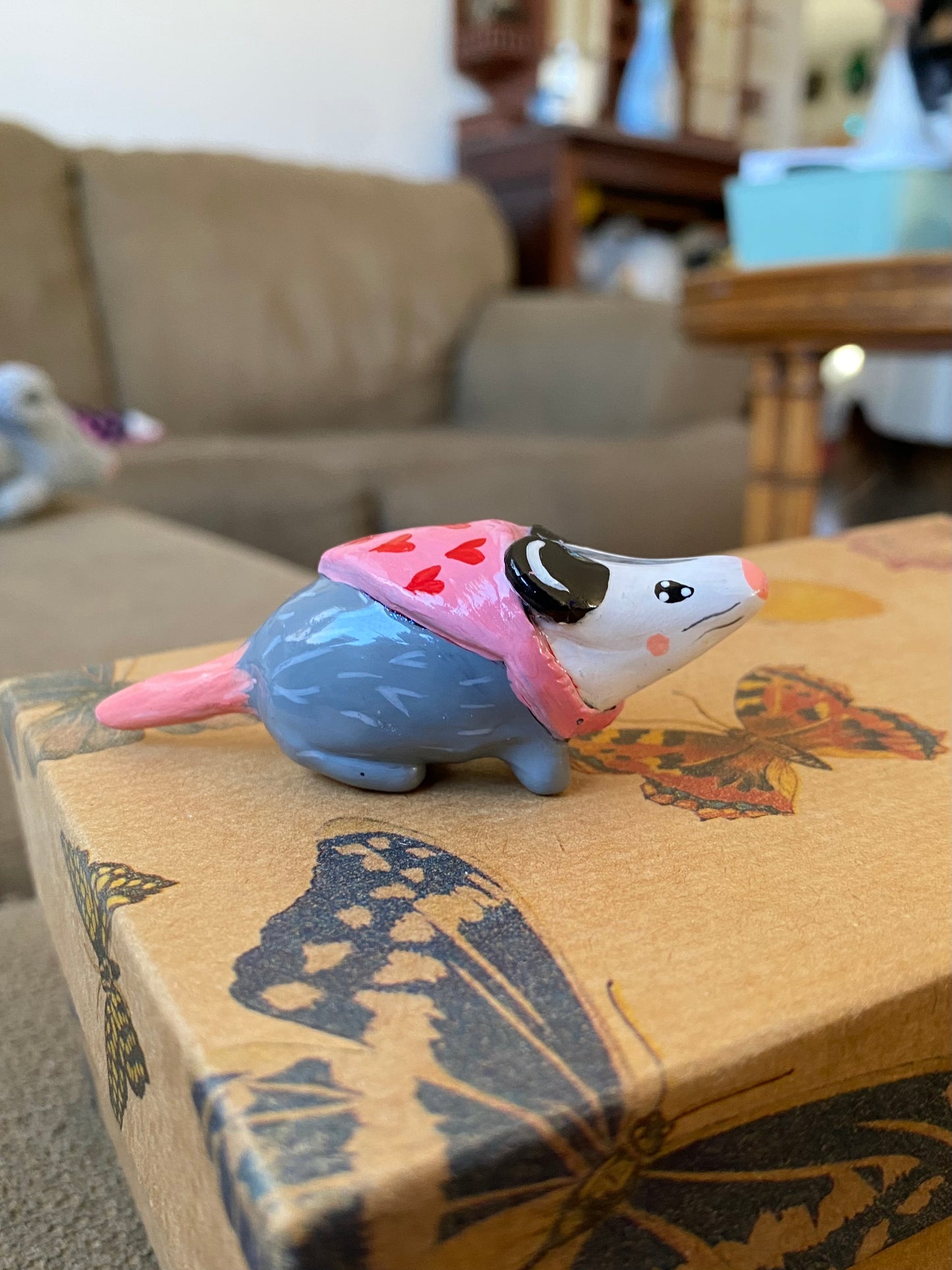 Opossum with Heart Sweater Figurine