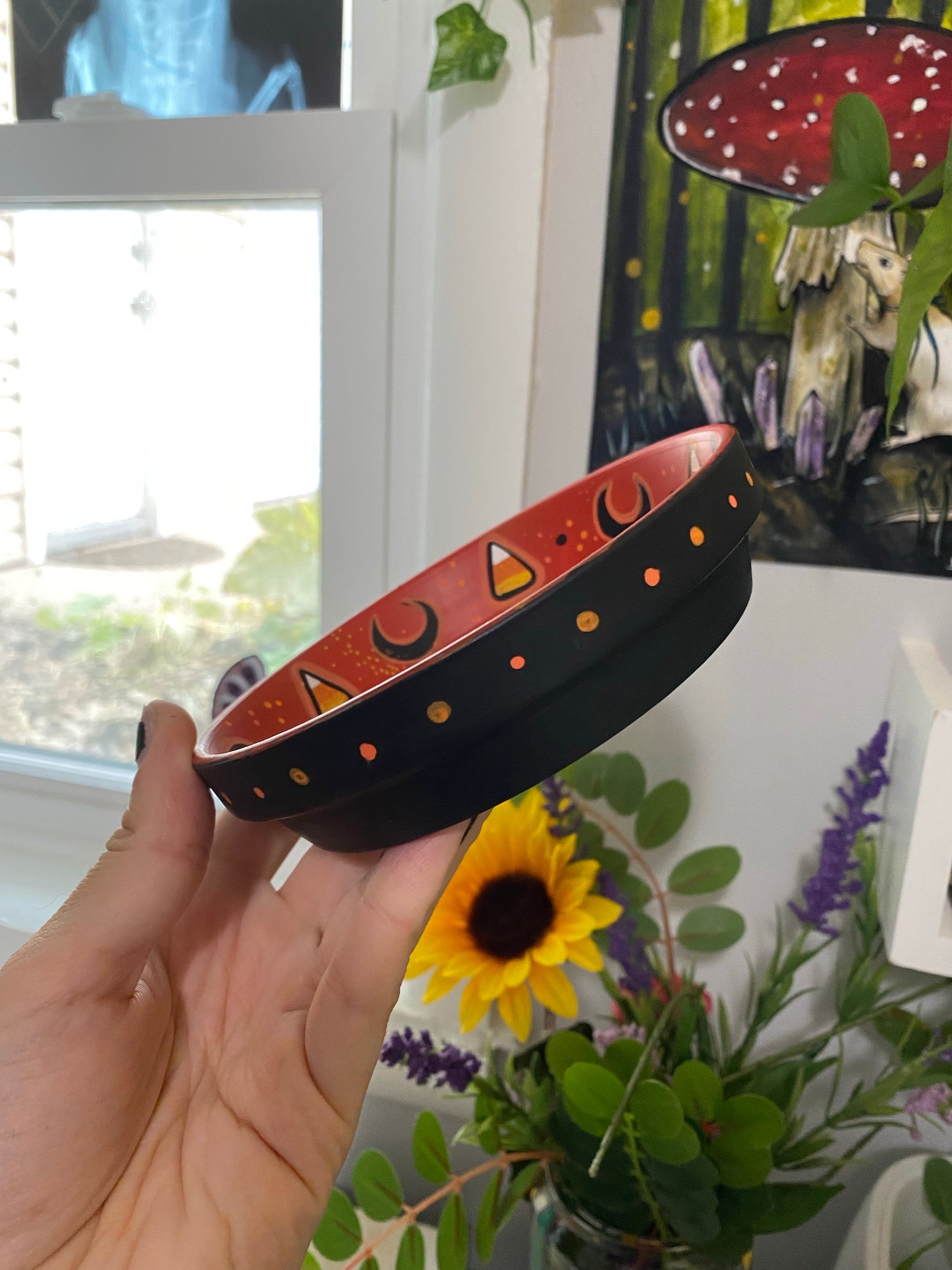 Halloween Opossum Painted Terracotta Dish