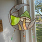 Irridescent Forest Green Mushroom Moon Suncatcher