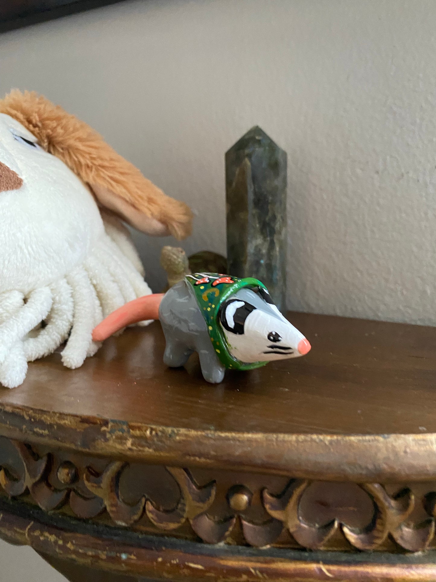 Opossum with Mushroom Sweater Figurine